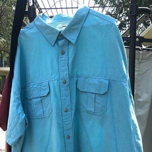 Turquoise Short Sleeve Button Down Shirt-4XL